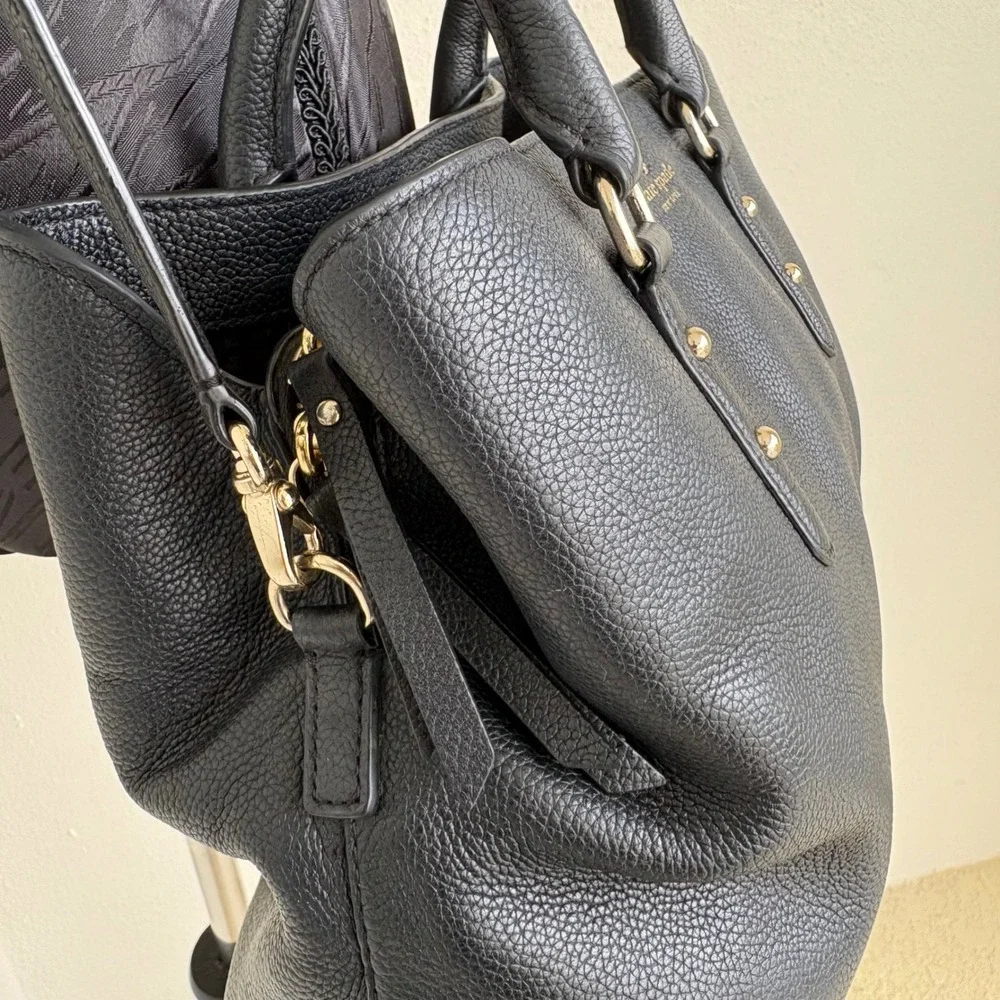 Kate Spade Larchmont Avenue Evangelie 100% Cow Leather Satchel Black Luxury